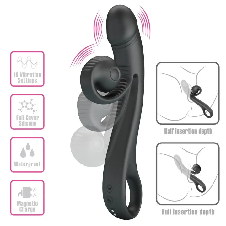 Wibrator do punktu G PRETTY LOVE z teksturowaną główką, czarny, silikonowy