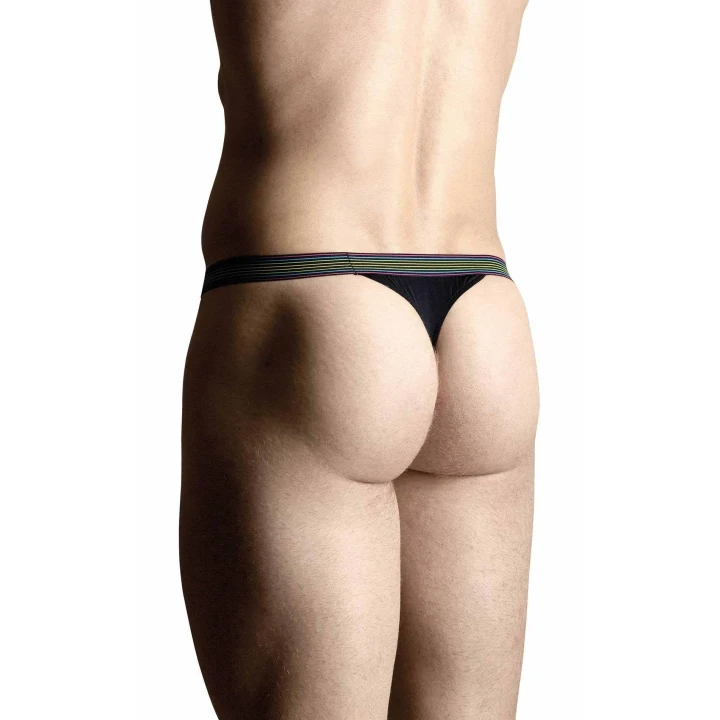 Stringi męskie SOFTLINE COLLECTION 4496 - czarny, M/L, elastyczna gumka, tęczowe detale