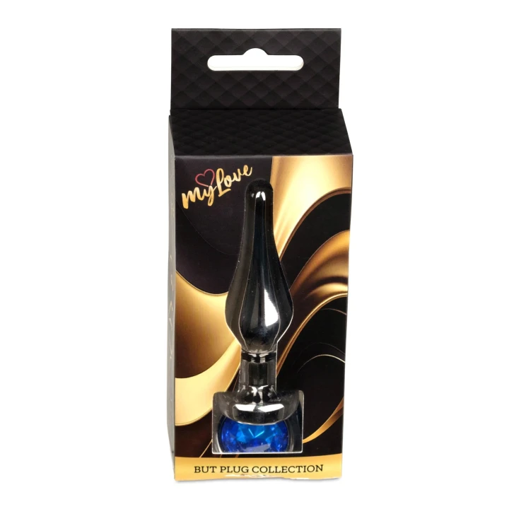 Korek analny – MyLove Toys, stal nierdzewna, długość 9,5 cm, diament ciemny niebieski