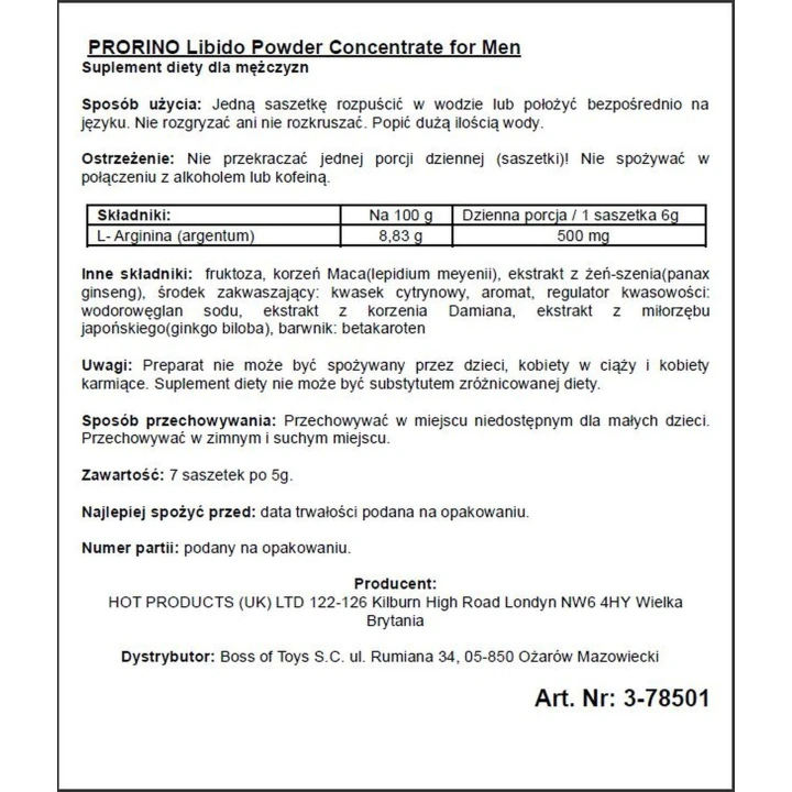 Suplement diety ERO PRORINO - proszek do potencji z L-argininą i żeń-szeniem