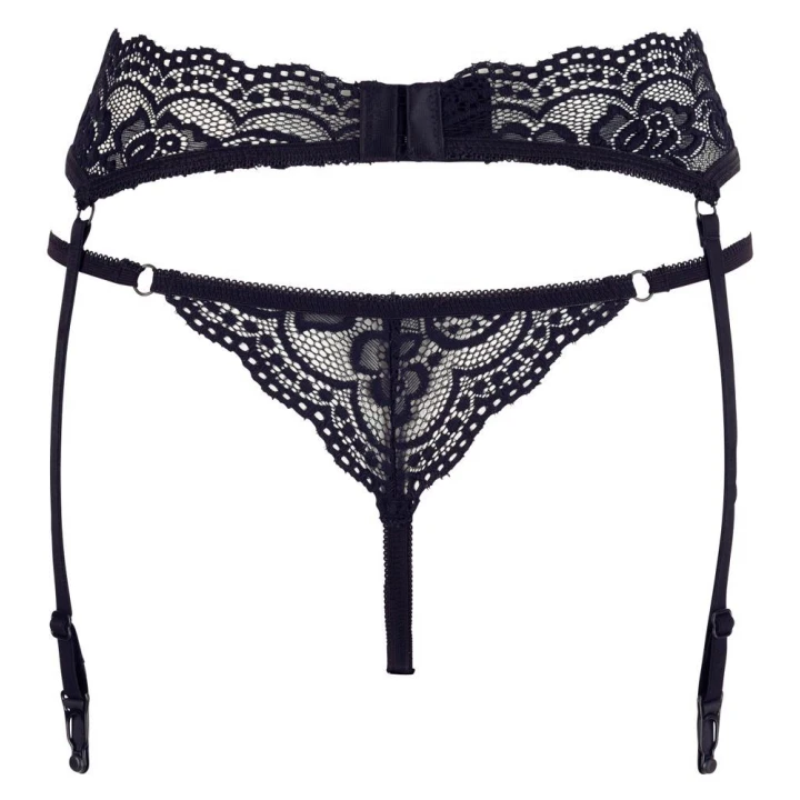 Stringi i pas do pończoch COTTELLI LINGERIE - koronkowe, czarne, M, zmysłowe, eleganckie