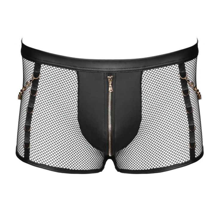 Slipki siatkowe Svenjoyment, czarne, z wetlook i odpinanymi łańcuszkami