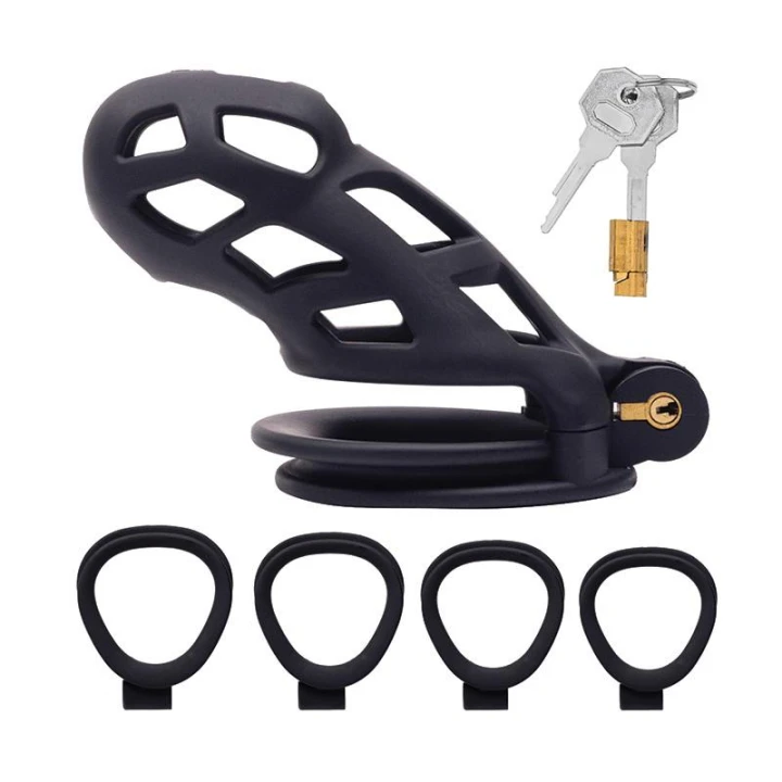 Klatka na penisa M – ABS z zamkiem i 4 pierścieniami (3,8–5,2 cm)