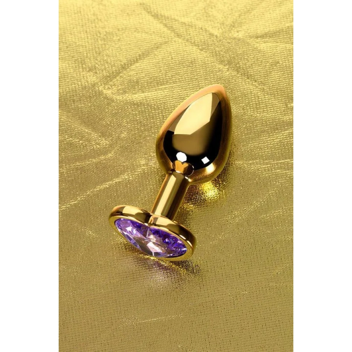 Plug analny TOYFA, metalowy, złoty z purpurowym kryształem, 7 cm, Ø 2,7 cm