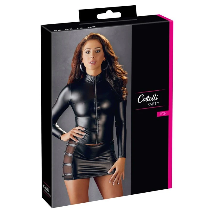 Top Długi Rękaw COTTELLI LINGERIE, czarny matowy z błyszczącymi akcentami, elastyczny