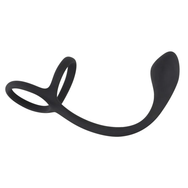 Pierścień na penisa i jądra z korkiem analnym Black Velvets, silikonowy, 22,5 cm