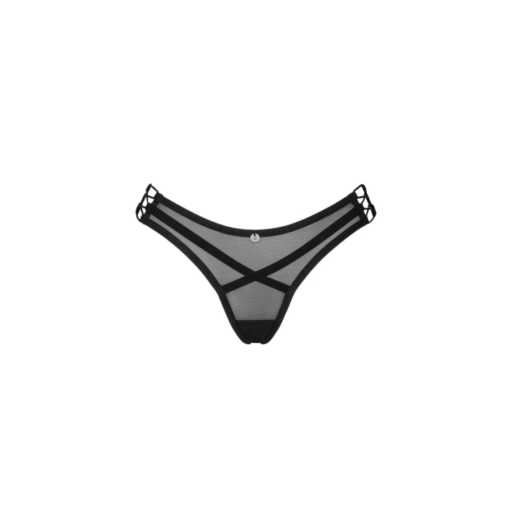 Stringi, Roxelia, OBSESSIVE, XL/2XL, czarne, prześwitujący materiał, połyskująca zawieszka