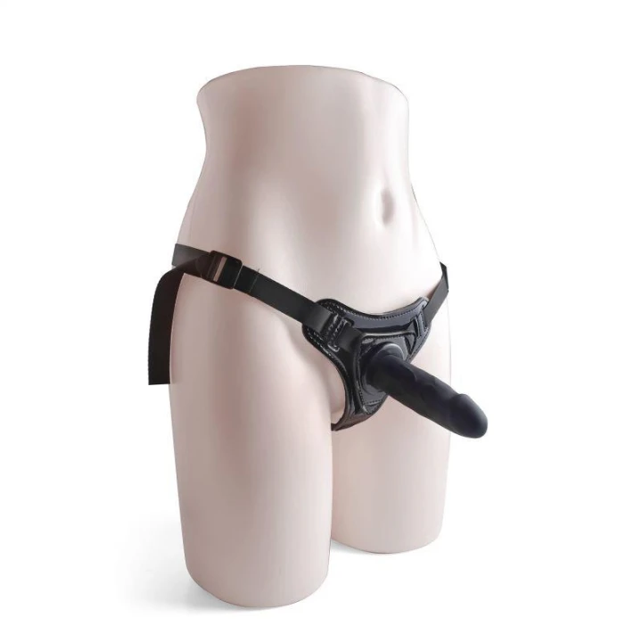 Dildo strap-on Black Toyz4Lovers, realistyczne, regulowany pas, sztuczna skóra, 10 cm