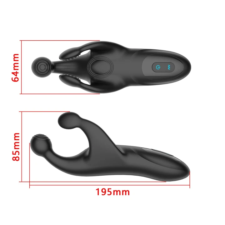 Męski wibrator, trójstronny, silikonowy, 10 poziomów wibracji i trzepotania