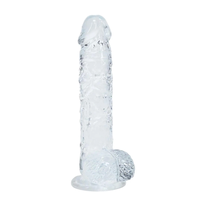 Realistyczny dildo z jądrami – REALROCK Crystal Clear, przezroczyste, 12,7 cm, przyssawka