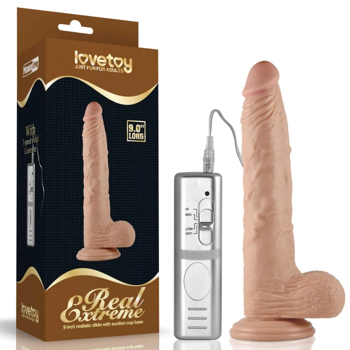 Dildo Real Extreme 9" z wibracjami, wodoodporny, z przyssawką, bez ftalanów
