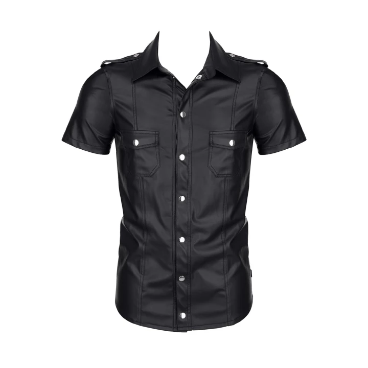 Koszula militarną REGNES FETISH PLANET - Slim-Fit, wetlook, czarna, rozmiar S